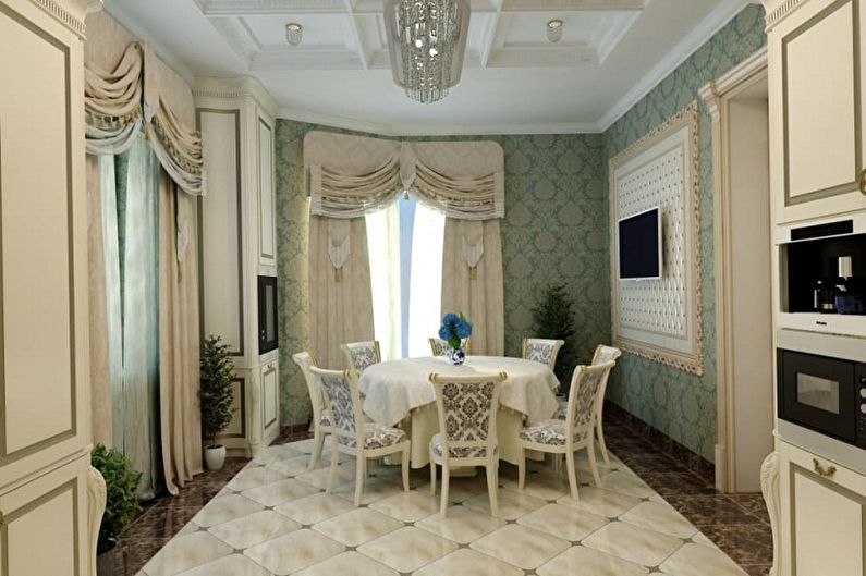 Interior design of a white-green kitchen - photo