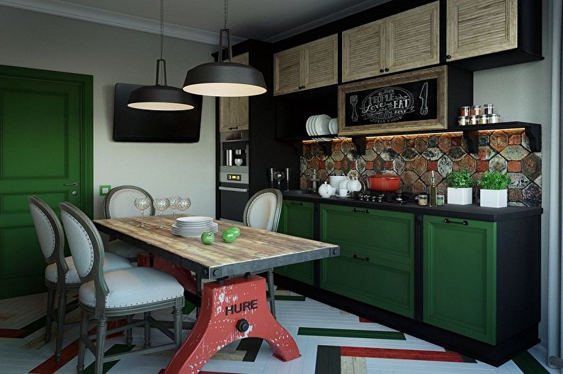 Interior design of a white-green kitchen - photo