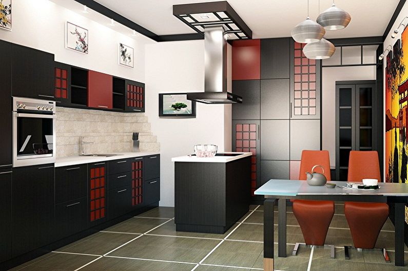 Black Japanese Style Kitchen - Interior Design