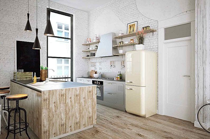 White kitchen in the loft style - Interior Design