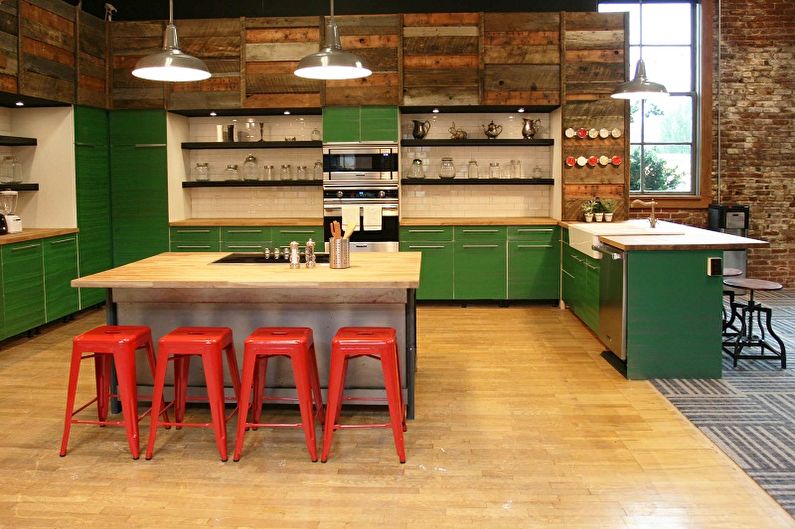 Green loft style kitchen - Interior Design