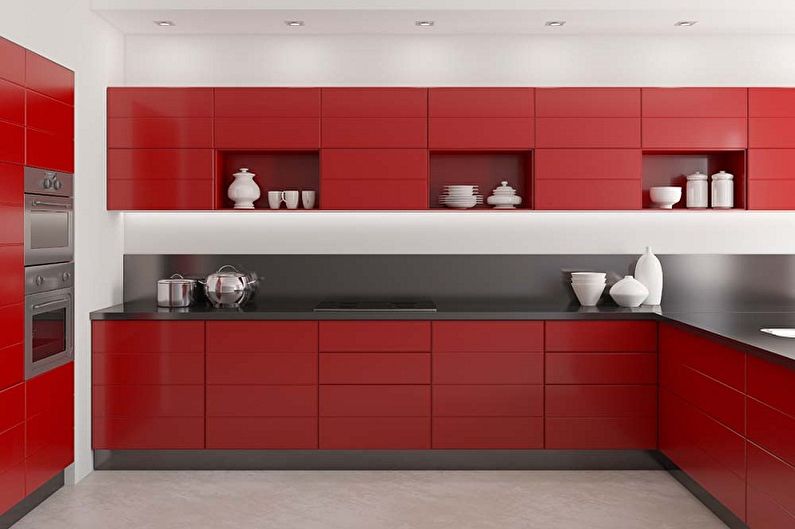 Red kitchen in the style of minimalism - Interior Design