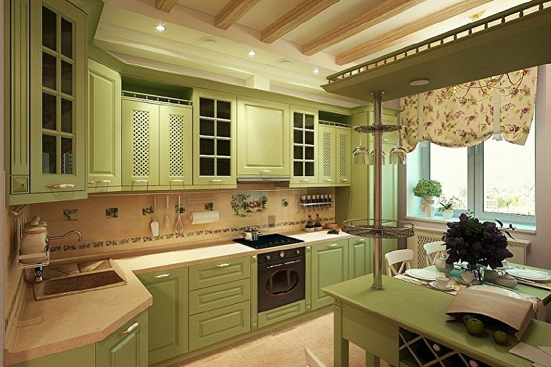 Green Provence Style Kitchen - Interior Design