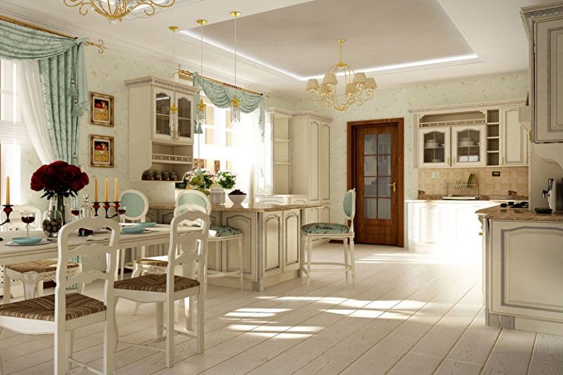 Kitchen interior design in provence style - photo